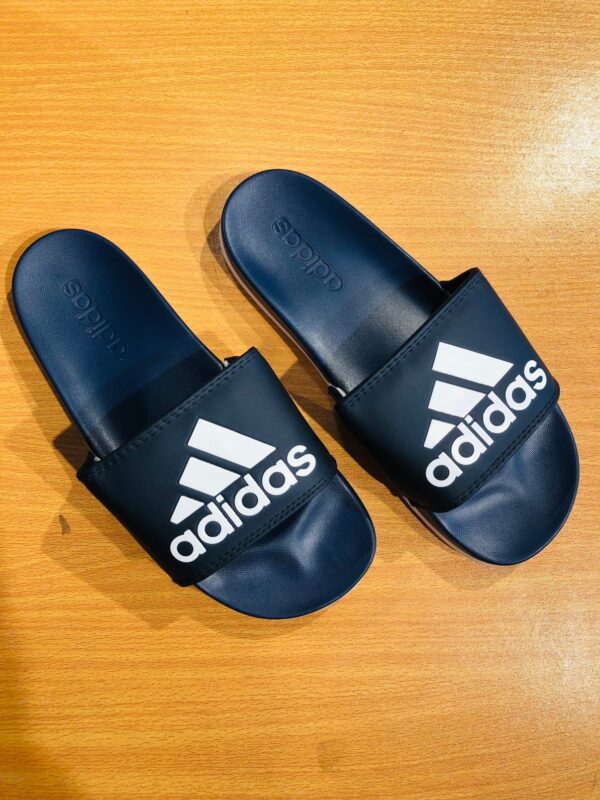 Adidas logo Adilette Slides - White/Blue - Image 2